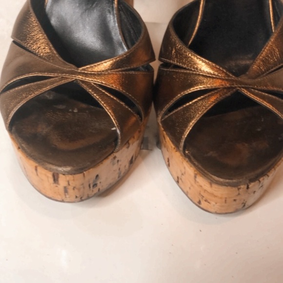 Dior wedged shoes 7.5 37.5 bronze gold gloss cork wedge authentic - Picture 8 of 16